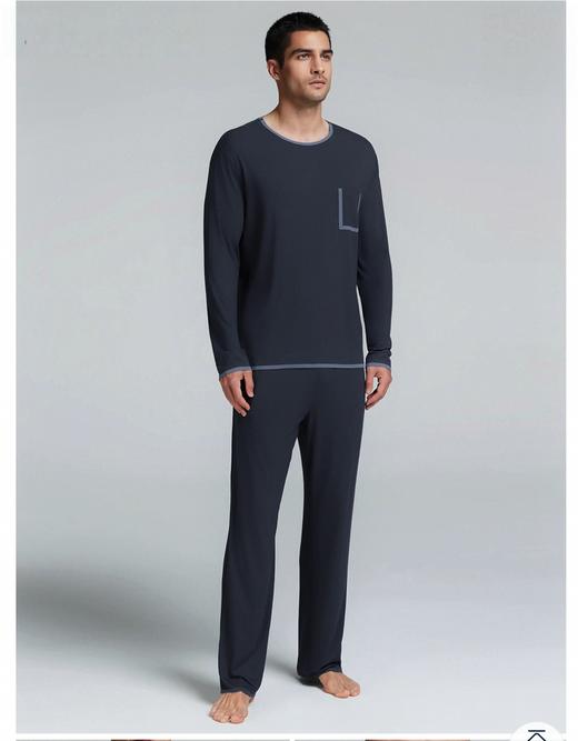 男款 华夫格 宽松睡衣居家服套装 长袖+长裤 PJ041 商品图5