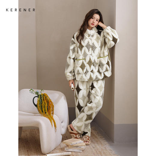 可人儿原创冬季舒棉绒女士睡衣韩系加厚保暖可外穿珊瑚绒家居服 商品图1