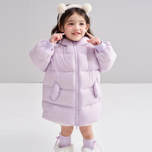 笛莎Deesha 2025冬季女童时尚可爱蓄热三防连帽中长羽绒服 商品图2