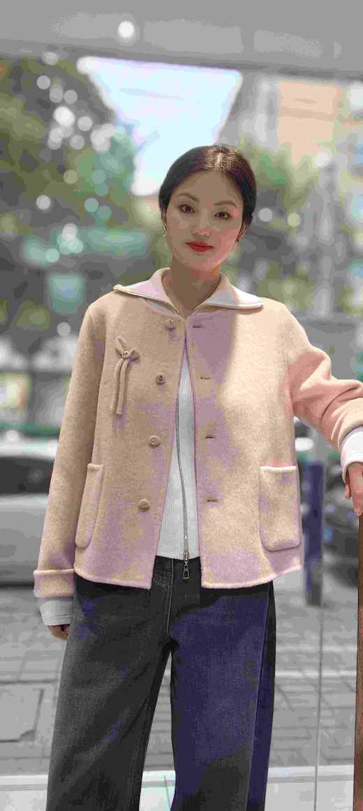 58J522短款胸花羊绒大衣 商品图7