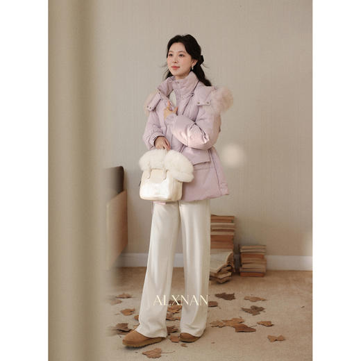 鹿向南「可可恋人」紫色白鸭绒可拆卸毛领羽绒服保暖外套女秋冬季 商品图1