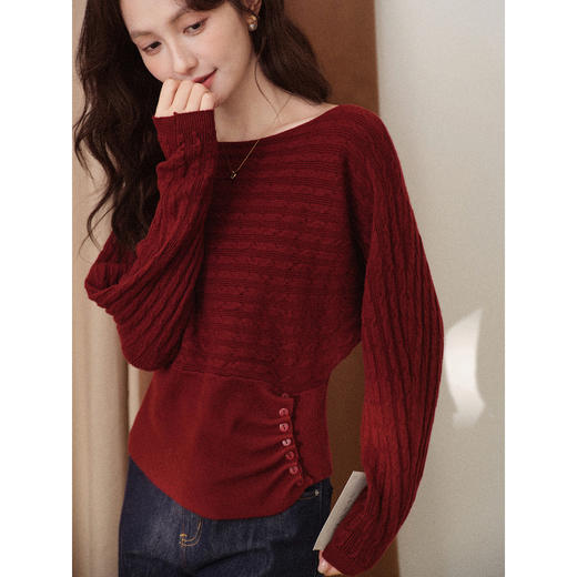 鹿向南「复古情歌」法式复古红色毛衣女秋新款设计感小众长袖上衣 商品图3