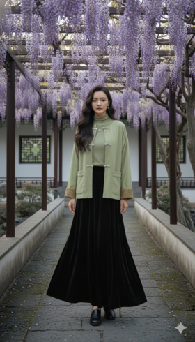 小落肩袖口门襟拼色轻国风外套