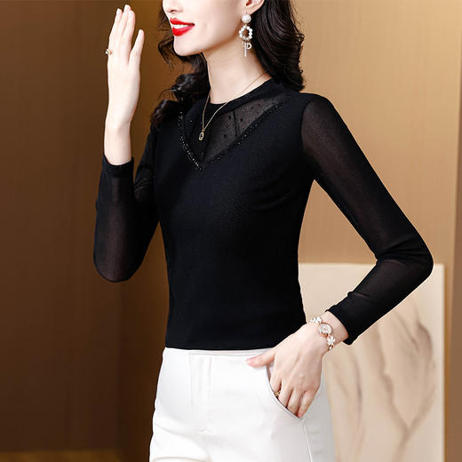 妈妈打底衫秋装新款内搭，中年女士高领蕾丝上衣KQL-C302N1552 商品图1