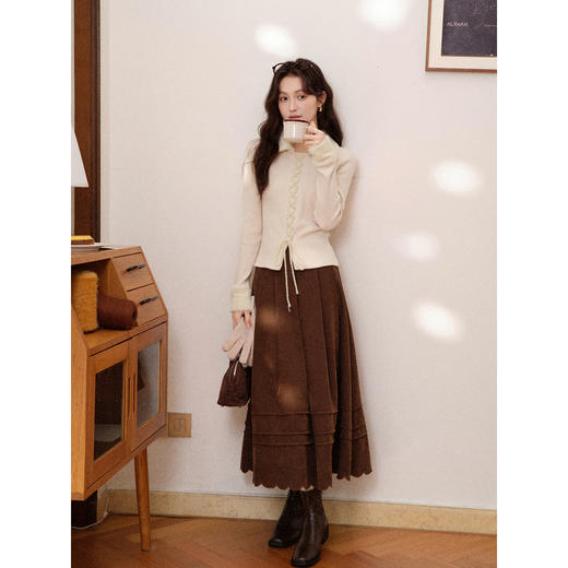 鹿向南「细针织柔」杏色翻领长袖毛针织衫秋冬新款温柔百搭上衣女 商品图2