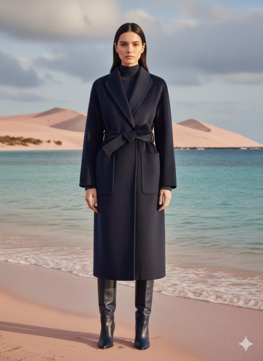 立领双袋双面手工羊绒大衣 商品图0