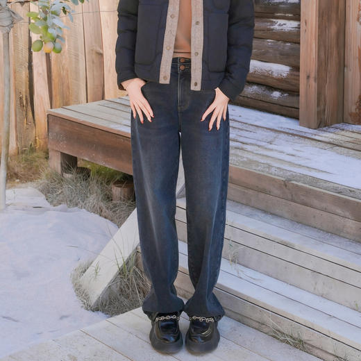 谜底直筒牛仔裤长裤2025年冬季新品高腰宽松百搭复古女254MJ1605 商品图0