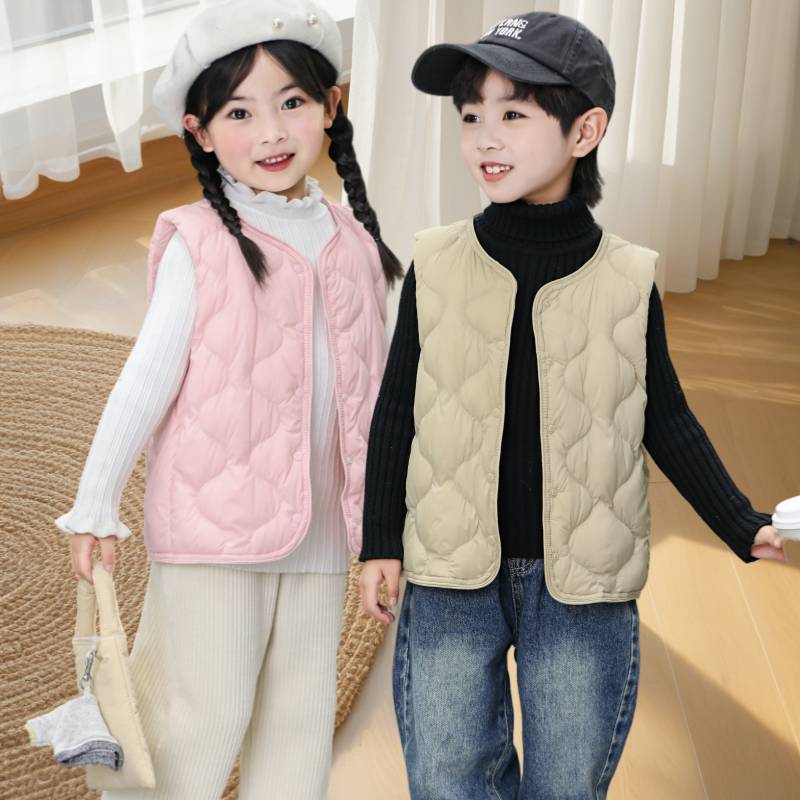 【90白鸭绒   轻薄羽绒马甲】女童男童 圆领内胆 中大童 校服内穿 保暖背心 坎肩