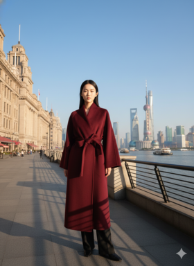 一颗扣轻国风超长双面手工大衣