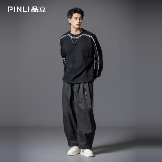 PINLI品立2025秋季新款男士金属流苏织带圆领宽松套头卫衣上衣潮B253109098 商品图1