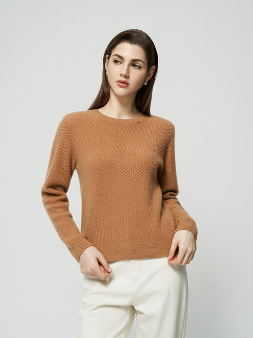 【半价款桂花针羊绒衫】羊绒世家秋冬新品女士100%山羊绒圆领针织套头衫 商品图2