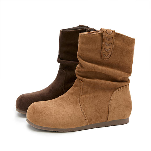 西遇勃肯短靴女新款秋冬复古圆头堆堆靴百搭平底西部牛仔靴V2257282 商品图4