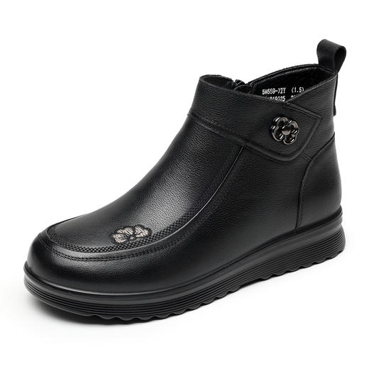 信诺羊毛妈妈棉鞋真皮短靴女中老年平底软底舒适皮鞋2025冬季新款5M659-7ZY 商品图3