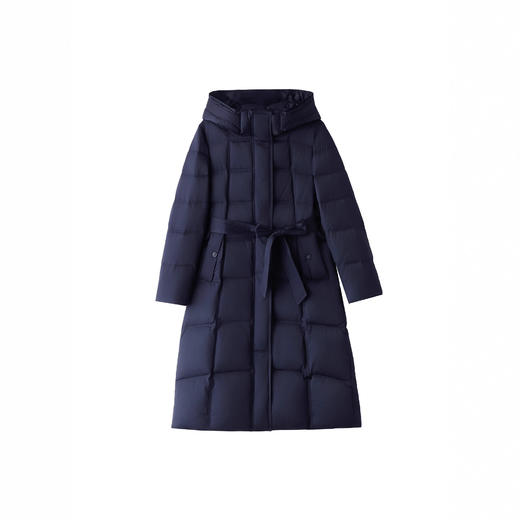 ASE 7765时尚简约纯色过膝外套连帽系带显瘦长款 商品图4