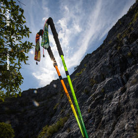 奥尼捷全碳素登山杖跑越野登山荧光绿轻量化四折叠登山越野徒步杖E4204   单根装