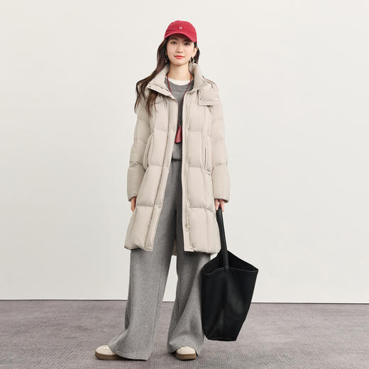 【年货节】熙世界灰色中长款白鸭绒羽绒服女2025冬季超好看防寒保暖连帽外套 商品图3