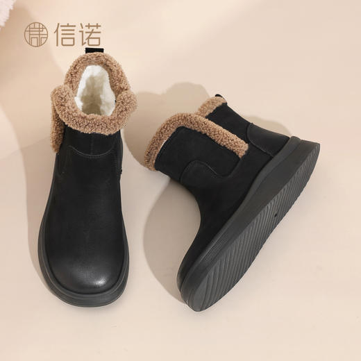 信诺羊毛妈妈棉鞋加绒保暖雪地靴厚底短靴真皮女鞋子2025冬季新款5M312-8QY 商品图0