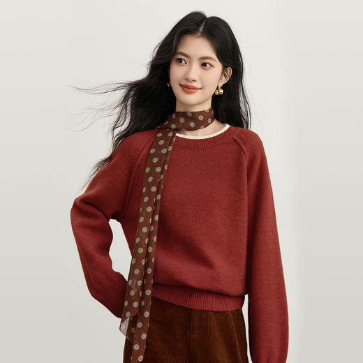 【11/14新品】熙世界盐系多巴胺绿色圆领毛衣女2025秋冬女慵懒高级感软糯针织衫 商品图3