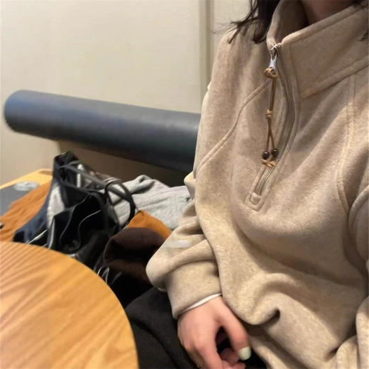 毛绒感立领卫衣！2025百搭宽松日系半拉链秋冬慵懒下摆抽绳美式！ 商品图1