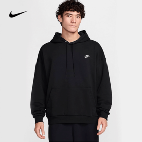 耐克男子上衣法式毛圈套头连帽衫冬季黑色卫衣宽松HJ1817-010