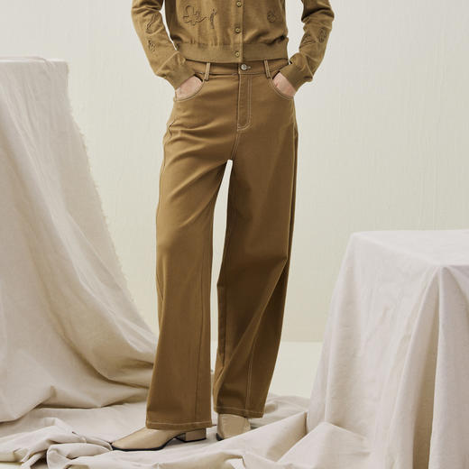 谜底阔腿裤长裤2025冬季新品舒适弹力设计感撞色缝线女254MK1699 商品图0