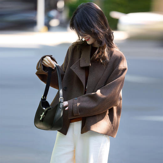 【11/14新品】熙世界老钱风复古棕色毛呢外套女小个子立领羊毛短款大衣2025秋冬 商品图4