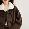 【11/14新品】熙世界牛角扣短款毛呢大衣女设计感毛绒翻领羊毛外套2025冬季新款 商品缩略图3