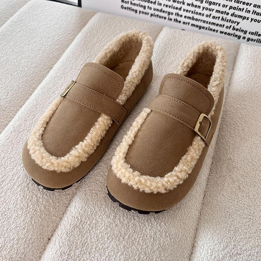 D111309森系复古加绒乐福鞋女2025秋冬款一脚蹬软底勃肯鞋棉鞋 商品图6