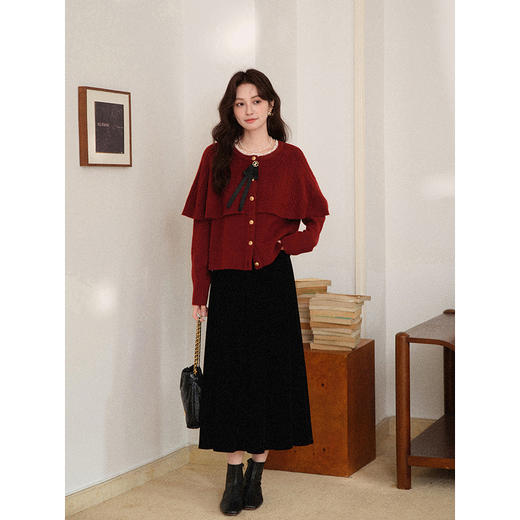 鹿向南「巴黎晨曦」设计感复古气质红色假两件斗篷针织毛衣女秋冬 商品图4