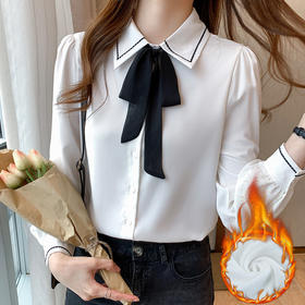 KQL 617T8050加绒衬衫蝴蝶结设计感加厚保暖衬衫