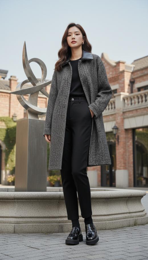 翻领领撞色夹克款短大衣 商品图2