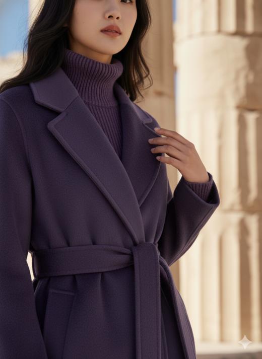 双面手工腰带长款大衣 商品图1