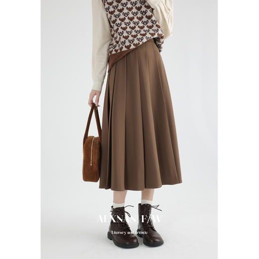 鹿向南「糖炒栗子」法式气质百褶半身裙女2025秋新款高腰显瘦裙子 商品图4