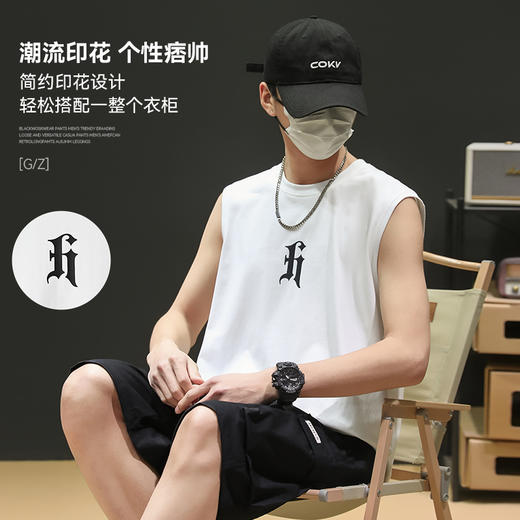 回力背心男款夏季新款美式潮流上衣健身运动坎肩纯棉无袖男士t恤 商品图1