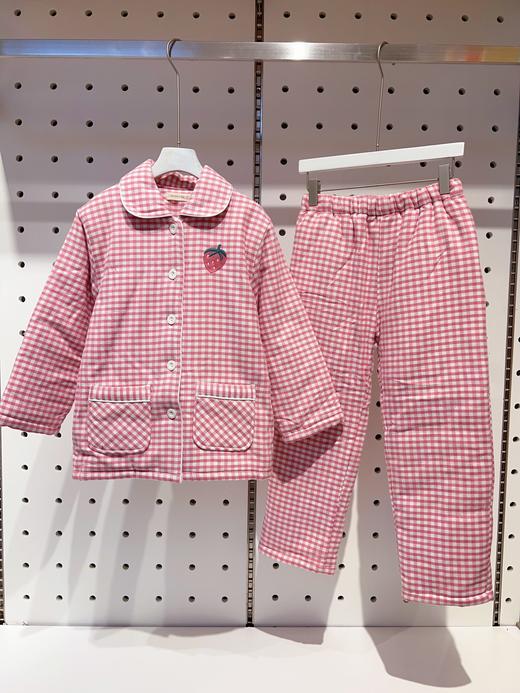 松植屋儿童冬季翻领小草莓立体刺绣加厚棉袄睡衣家居服套装 商品图0