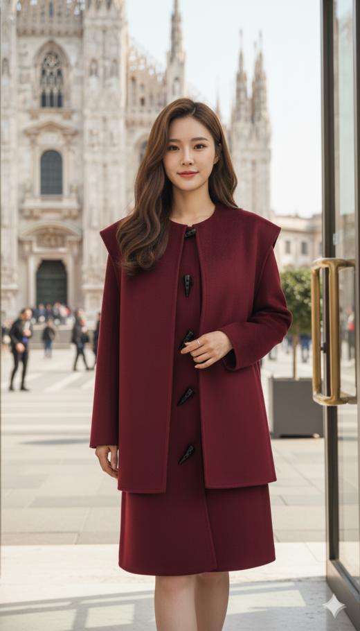 HN 围巾款插肩袖双面手工中长款大衣 商品图3