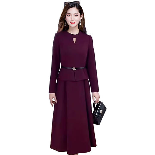 QYM 25AS27成熟优雅风酒红色针织连衣裙收腰A字裙气质裙 商品图4