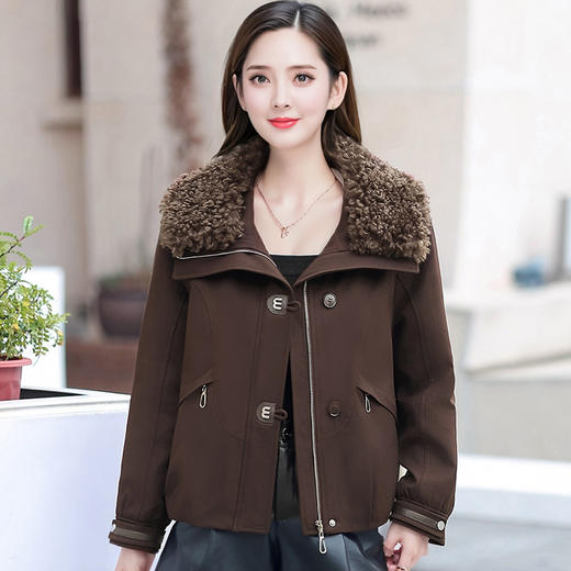 QYM 59118时尚宽松休闲简约加厚带毛领上衣 商品图2