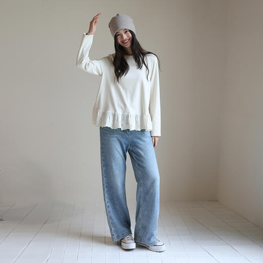 绽放729朵/小花衫·叠穿神器！ 蕾丝花边拼接长袖T恤棉百搭打底衫 商品图4