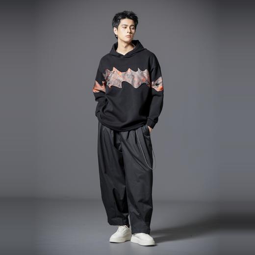 PINLI品立2025秋季新款男士连帽提花拼接落肩宽松套头卫衣上衣潮B253109099 商品图4