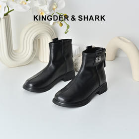 经典鲨2025冬专柜新品百搭黑色加绒加厚后拉链短筒马丁靴女KW163-558191