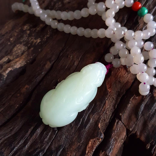 【天然正品】天然约6MM烟紫和田玉圆珠配新疆料貔貅造型和田玉（招财、平安）吊坠项链吊坠：50.9*22.6*16.9MM / 项链：68CM中性061125NJM09 商品图3