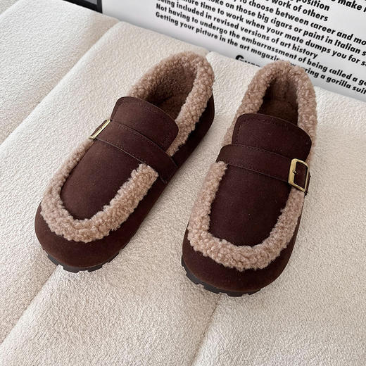 D111309森系复古加绒乐福鞋女2025秋冬款一脚蹬软底勃肯鞋棉鞋 商品图5