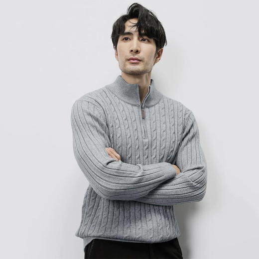 贝*汉姆同款 SUSX意式老钱经典绞花半拉链羊毛针织衫S0246835（下单3-7天发货） 商品图3