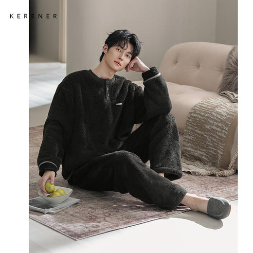 可人儿冬季男士保暖舒棉绒睡衣秋冬休闲宽松男款加厚珊瑚绒家居服 商品图0