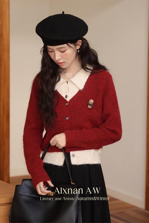 现货  鹿向南「燕麦拿铁」圣诞假两件慵懒感红色毛衣秋冬季上衣女 商品图5