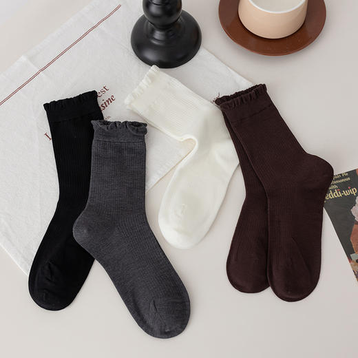 【2双装】女士冬季羊毛袜子抗起球美利奴羊毛袜冬季中长筒袜【6双6折 2522808】 商品图3