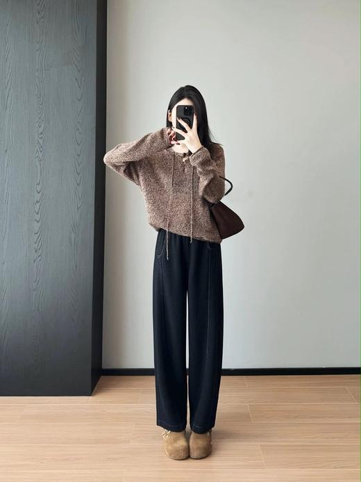 D111314女士明线双针新版冬季遮胯显瘦老钱斜纹弯刀羊毛香蕉裤 商品图2