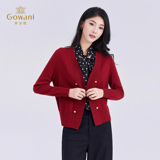 乔万尼2025新品复古氛围羊毛V领设计开衫针织衫ED4M815 商品图1