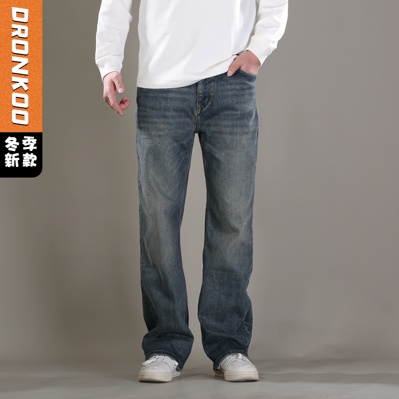 DRONKOO 2025 正常腰五袋款弹力一体绒厚牛仔长裤